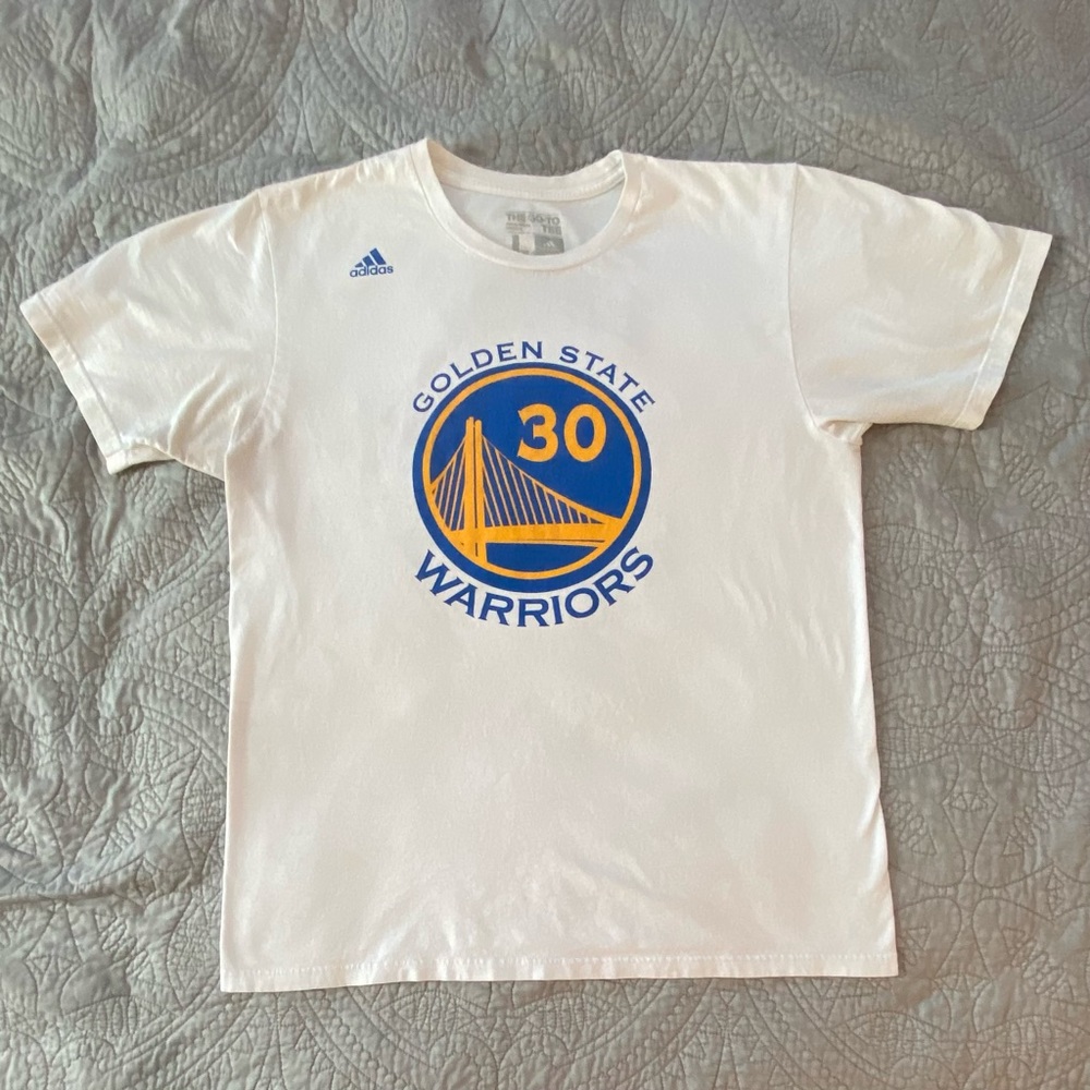 Large Adidas “the go to tee” Golden State Warriors Steph Curry shirt. White